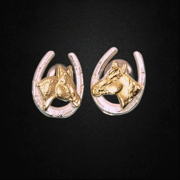 Montana Silversmiths Silver & Gold  Plated Horse Head Hnecklaces post earrings - Picture 1 of 6